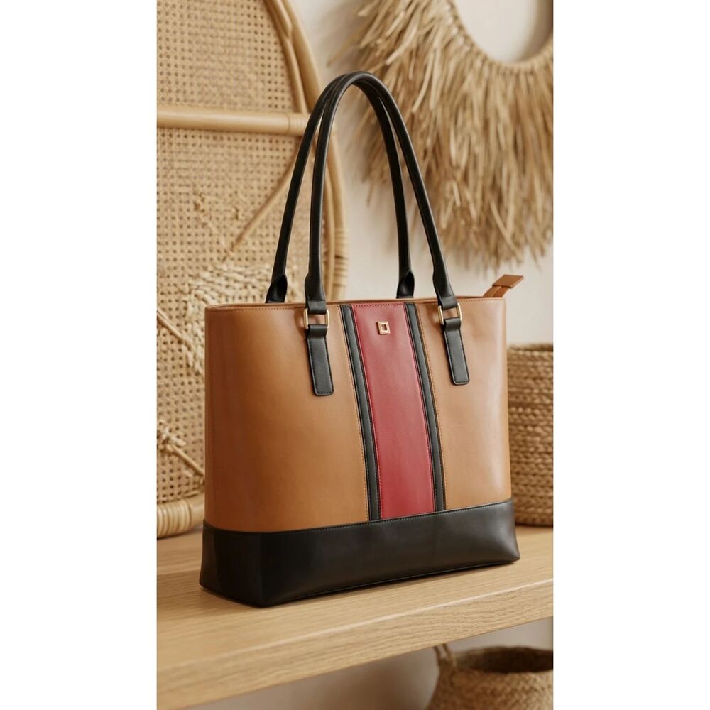 Lodis Tan/cognac with black and burgundy red Leather Bag | Sz OS